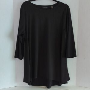 Tahari Black Stretchy Knit 3/4 Sleeve A-Line Top Size 1X